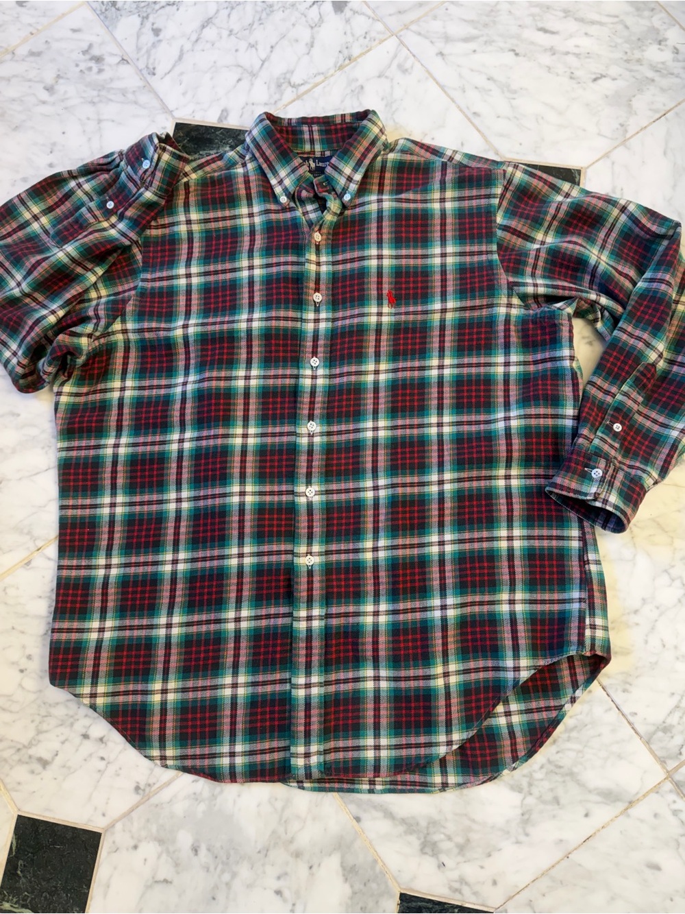 Vtg Polo Ralph Lauren Men's Plaid Button-Down Shirt - Red & Green Sz XL